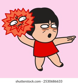 An angry girl is throwing fire concept cartoon character illustration