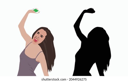 Angry Girl Throwing Her Mobile Phone, Vector