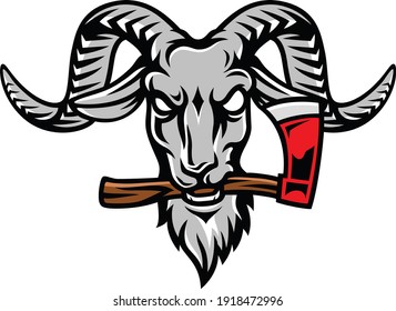 Angry Goat Holding an Ax in his mouth svg