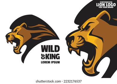 angry golden lion head mascot logo vector illustration