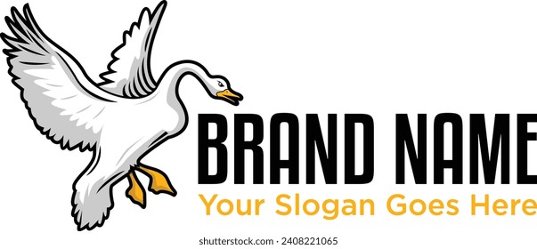 angry goose with flapping wings illustration vector logo design