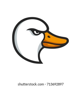 Angry goose head illustration in stylized comic style. Sports mascot or logo isolated on white background.