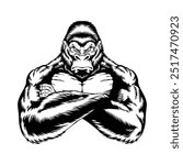 Angry Gorilla Black and White Illustration