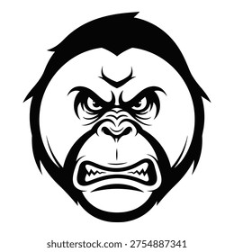 Angry gorilla face illustration with fur and sharp teeth expression icon