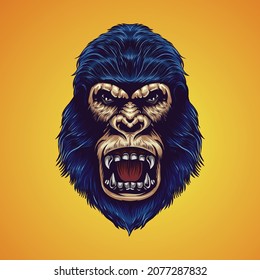 angry gorilla face illustration, this illustration is vector based with editable EPS file