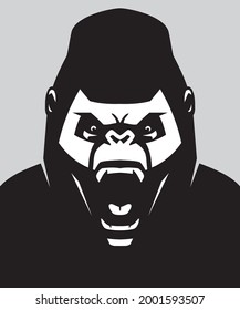 Angry Gorilla Face, Shadowed Illustration