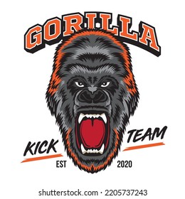 Angry Gorilla face vector illustration, perfect for t shirt design and mascot sport team logo 