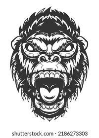 Angry Gorilla Hand Drawing In Black White Color