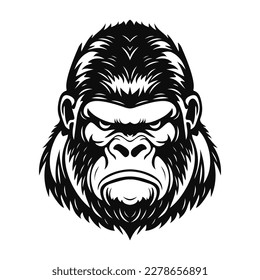 Angry gorilla head. Black and white logo. Vector illustration