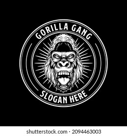 angry gorilla head emblem stamp logo