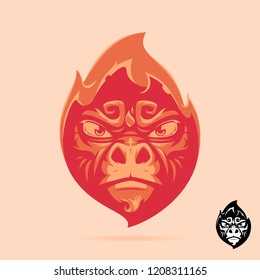 angry gorilla head in flame logotype 