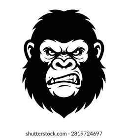 Angry gorilla head illustration with bared teeth and intense expression. Perfect for sports team mascots, logo design, tattoos, and aggressive branding concepts.