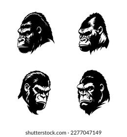 angry gorilla head logo silhouette collection set hand drawn illustration