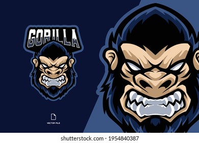 angry gorilla head mascot esport game logo illustration