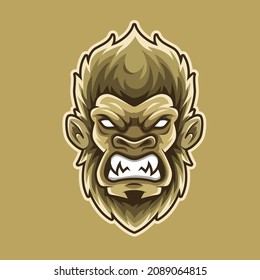 angry gorilla head, mascot logo illustration for esport team and streamer