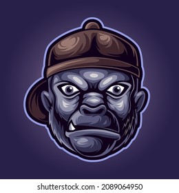 angry gorilla head, mascot logo illustration for esport team and streamer