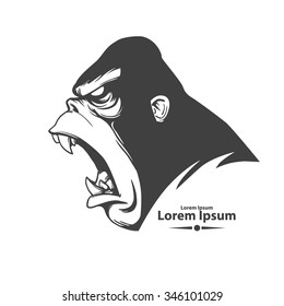 angry gorilla head, profile view, logo, mascot, emblem for sport team, simple illustration, monster screaming