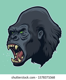 Angry Gorilla Head Screaming with Anger