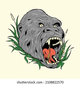 Angry Gorilla Head. Vector illustration for use as print, poster, sticker, logo, tattoo, emblem and other.