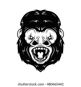 Angry gorilla head vector illustration. Isolated on white background