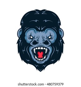 Angry gorilla head vector illustration. Isolated on white background