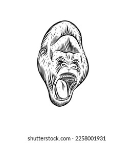 angry gorilla head vector line art