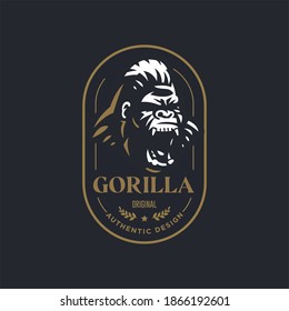 Angry gorilla head. The wild monkey growls. Stylized vector illustration.