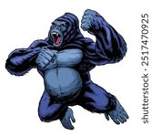 Angry Gorilla Jumping Hand Drawn Illustration