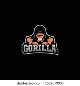 Angry Gorilla Logo, Modern professional gorilla logo for a sport team. Vector logo on a dark background.