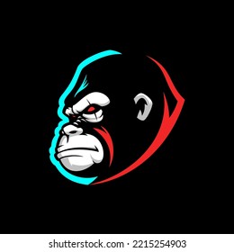 Angry gorilla mascot esport emblem logo with glitch color. Illustration of gorilla facial expression.