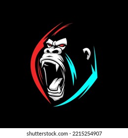 Angry gorilla mascot esport emblem logo with glitch color. Illustration of gorilla facial expression.