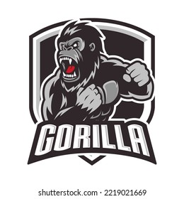 Angry Gorilla Mascot Logo Desain. Gorilla Mascot Logo Design Vector Illustration