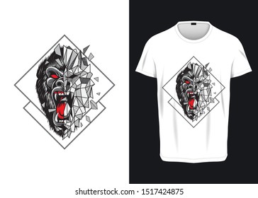 Angry Gorilla with open mouth Breaking Glass Vector Illustration for t-shirt prints, posters, apparel, and other uses