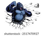 Angry Gorilla Ramming Through Broken wall