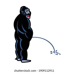 angry gorilla standing. gorilla peeing vector. standing apes. standing pose