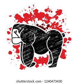 Angry Gorilla standing side view graphic vector
