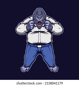 Angry Gorilla Wear Suit Cartoon 