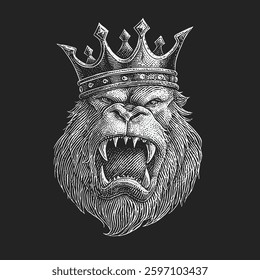 Angry gorilla wearing a crown