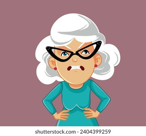 
Angry Grandma Feeling Furious Vector Cartoon Character. Frustrated senior lady complaining in disapproval 
