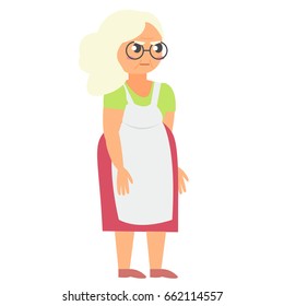 Angry grandmother in apron.  Vector Flat Illustration