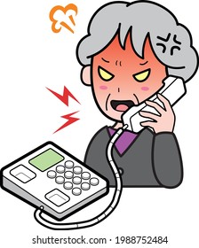 An angry grandmother talking on the phone