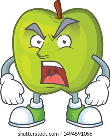 Angry granny smith green apple cartoon mascot