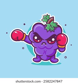 angry grape fruit character mascot playing boxing sport isolated cartoon