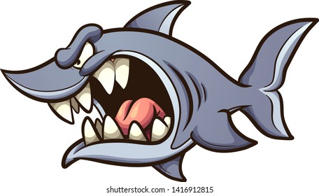 Angry gray shark with big open mouth clip art. Vector illustration with simple gradients. All in a single layer. 
