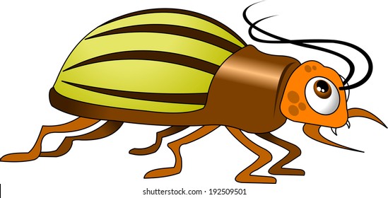 Angry green beetle with black spots on the back, vector