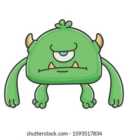 Angry green cyclops goblin cartoon monster isolated on white