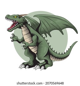 angry green dragon vector illustration