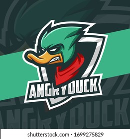 angry green duck mascot esport logo design