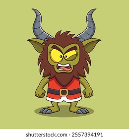 Angry green little krampus cartoon