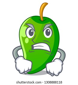 Angry green mango in the cartoon shape